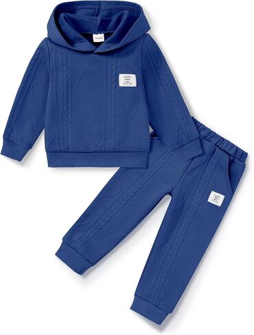 Zoerea Toddler Baby Boy Clothes Sweatsuit Long Sweeve Hoodie Sweatshirt Top & Bowtfit Steft Set Solid 1-5T in Kuwait