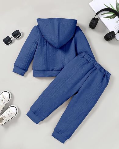 Zoerea Toddler Baby Boy Clothes Sweatsuit Long Sweeve Hoodie Sweatshirt Top & Bowtfit Steft Set Solid 1-5T in Kuwait