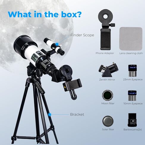 تلسكوب الانكسار للبالغين مع AZ Mount Travel Telescope 70mm فتحة 300 مم هدية علم الفلك هدية كاملة متعددة المغلفة مع محول ترايبود وهاتف ، مكافأة 1 سنة خريطة خريطة مجانية in Saudi Arabia