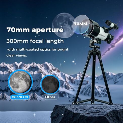 تلسكوب الانكسار للبالغين مع AZ Mount Travel Telescope 70mm فتحة 300 مم هدية علم الفلك هدية كاملة متعددة المغلفة مع محول ترايبود وهاتف ، مكافأة 1 سنة خريطة خريطة مجانية in Saudi Arabia