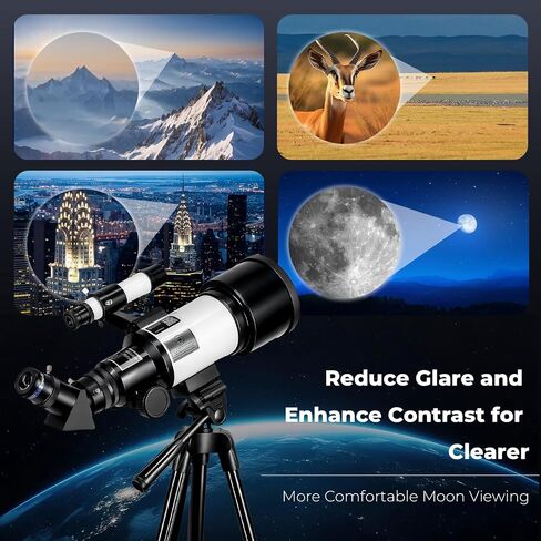 تلسكوب الانكسار للبالغين مع AZ Mount Travel Telescope 70mm فتحة 300 مم هدية علم الفلك هدية كاملة متعددة المغلفة مع محول ترايبود وهاتف ، مكافأة 1 سنة خريطة خريطة مجانية in Saudi Arabia