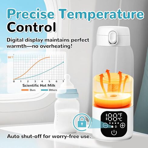 الحليب المحمول أكثر دفئا للسفر ، حاوية الصيغة للذهاب 17oz زجاجة الطفل أكثر دفئا مع بطارية طولها 11000 مللي أمبير في التدفئة السريعة ، دافئ الحليب اللاسلكي أثناء التنقل للحليب والصيغة ، حليب الطفل أكثر دفئا in Kuwait