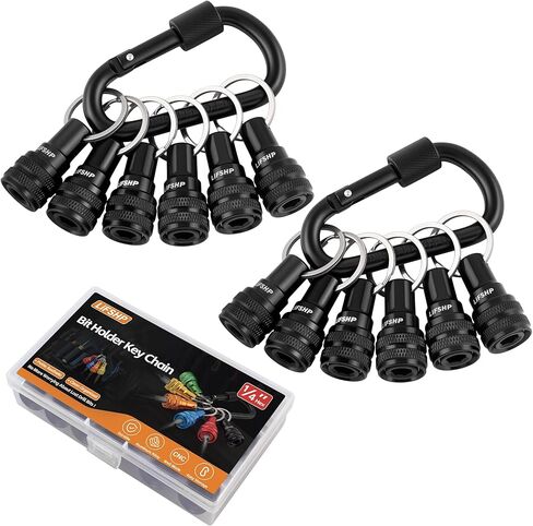6Pcs Drill Bit Holder Key Chain, 2 Sets 1/4 Hex Shank Aluminum Alloy Push to Unlock Quick Release for Impact Driver Extension Bar Nut Driver Screwdriver & Drill Bits,Tool Gifts for Men-Orange in Saudi Arabia