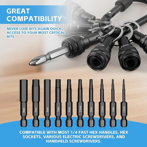 6Pcs Drill Bit Holder Key Chain, 2 Sets 1/4 Hex Shank Aluminum Alloy Push to Unlock Quick Release for Impact Driver Extension Bar Nut Driver Screwdriver & Drill Bits,Tool Gifts for Men-Orange in Saudi Arabia
