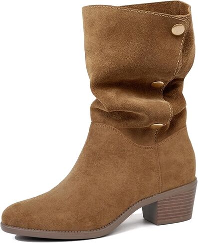 Starmerx Womens Suede Mid Calf Boots 3 Way Way Over Style Block Block Heel Booties Fall Winter in Kuwait