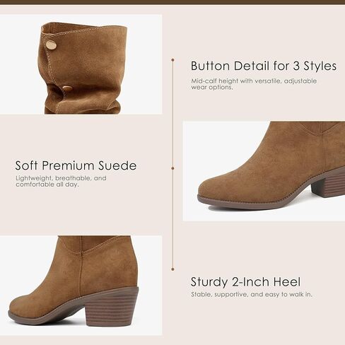 Starmerx Womens Suede Mid Calf Boots 3 Way Way Over Style Block Block Heel Booties Fall Winter in Kuwait