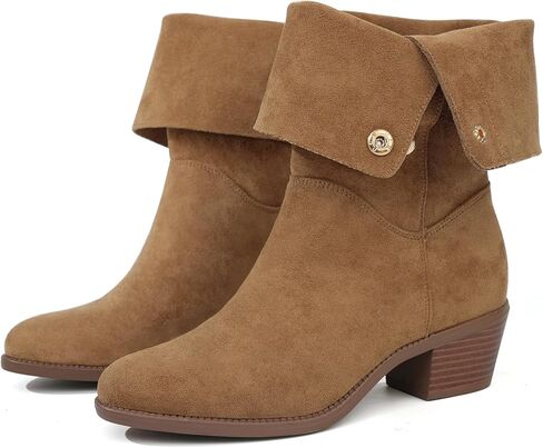 Starmerx Womens Suede Mid Calf Boots 3 Way Way Over Style Block Block Heel Booties Fall Winter in Kuwait
