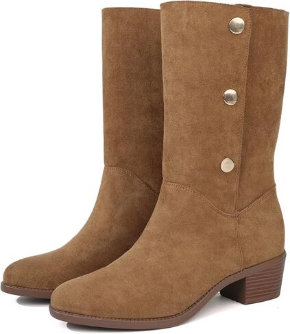 Starmerx Womens Suede Mid Calf Boots 3 Way Way Over Style Block Block Heel Booties Fall Winter in Kuwait