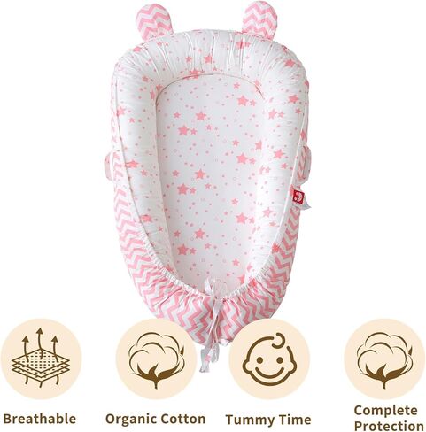 Baby Snuggle Nest Lounger for Newborn 0-24 Months, Breathable & Soft Cotton Infant Baby Nests Cover, Portable & Lightweight Infant Lounger for Home and Travel (Pink) in Saudi Arabia