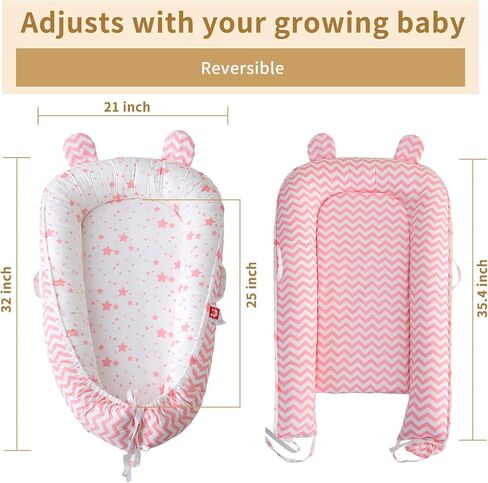 Baby Snuggle Nest Lounger for Newborn 0-24 Months, Breathable & Soft Cotton Infant Baby Nests Cover, Portable & Lightweight Infant Lounger for Home and Travel (Pink) in Saudi Arabia