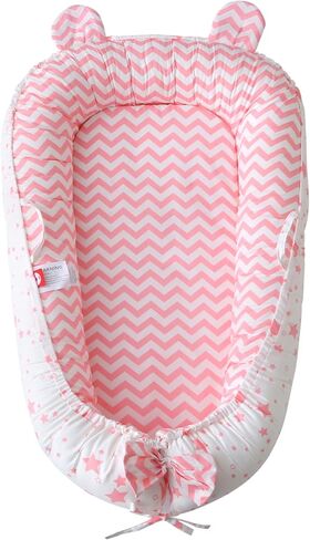 Baby Snuggle Nest Lounger for Newborn 0-24 Months, Breathable & Soft Cotton Infant Baby Nests Cover, Portable & Lightweight Infant Lounger for Home and Travel (Pink) in Saudi Arabia