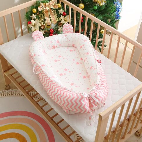 Baby Snuggle Nest Lounger for Newborn 0-24 Months, Breathable & Soft Cotton Infant Baby Nests Cover, Portable & Lightweight Infant Lounger for Home and Travel (Pink) in Saudi Arabia