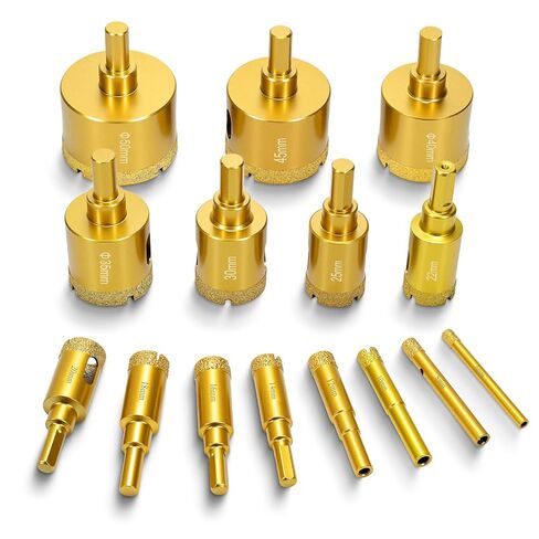 Diamond Hole Saw Tile Drill Bits,Dry/Wet Brazing Drill Hole Saw Kit,11pcs Diamond Core Drill Bit Set for Ceramic, Glass, Tile, Gypsum, Marble, Granite in Kuwait