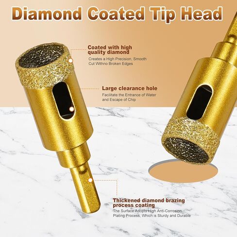 Diamond Hole Saw Tile Drill Bits,Dry/Wet Brazing Drill Hole Saw Kit,11pcs Diamond Core Drill Bit Set for Ceramic, Glass, Tile, Gypsum, Marble, Granite in Kuwait