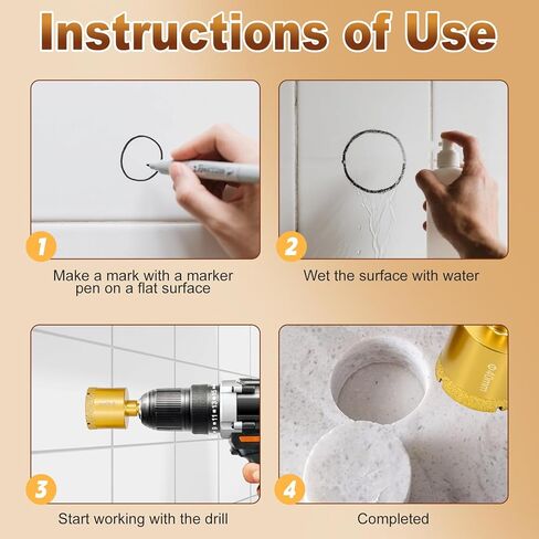 Diamond Hole Saw Tile Drill Bits,Dry/Wet Brazing Drill Hole Saw Kit,11pcs Diamond Core Drill Bit Set for Ceramic, Glass, Tile, Gypsum, Marble, Granite in Kuwait