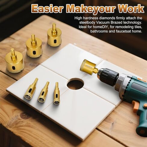 Diamond Hole Saw Tile Drill Bits,Dry/Wet Brazing Drill Hole Saw Kit,11pcs Diamond Core Drill Bit Set for Ceramic, Glass, Tile, Gypsum, Marble, Granite in Kuwait