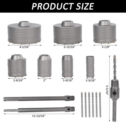 طقم منشار ثقب خرساني 9pcs مع SDS Plus & Max Shank Hole Hole مع 30/40/65/00/10/100 مم. in Saudi Arabia