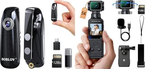 BOBLOV Mini Body Camera with Video: 128GB 007 Pocket Tiny with Back Clip 5K with Microphone, Sports Camera for Vlog, 5K/15FPS and 4K/60FPS with 270° Rotating Lens in Saudi Arabia