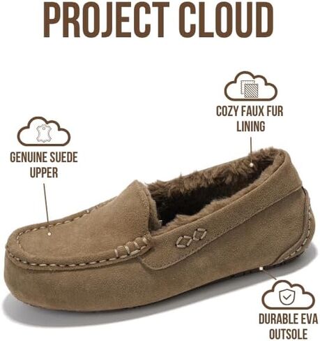 Project Cloud 100% Genuine Leather Slippers for Women Fur Lined (Cathi) | Fur Lined Memory Foam Insole; Genuine Leather; Stylish Womens Moccasin Outdoor Slippers; All-Day Comfort Everyday Use Daily in Saudi Arabia