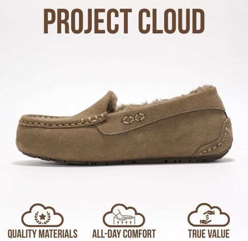 Project Cloud 100% Genuine Leather Slippers for Women Fur Lined (Cathi) | Fur Lined Memory Foam Insole; Genuine Leather; Stylish Womens Moccasin Outdoor Slippers; All-Day Comfort Everyday Use Daily in Saudi Arabia