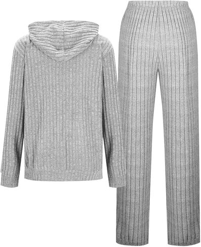 Womens 2 Pieces Lounge Sets Knit Sweater Sets Casual Long Sleeve Sweatshirt Hoodies Jacket Wide Leg Pants Tracksuits in Saudi Arabia