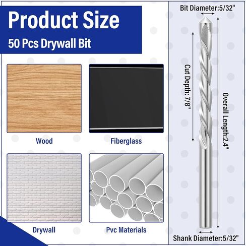 Tondiamo 50 Pcs Drywall Router Bits Drywall Drill Bits Guide Point Cutting Diameter Router Rotary Tools (5/32") in Saudi Arabia