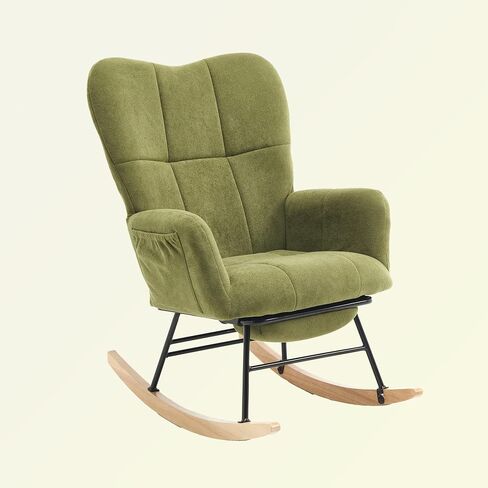KEEZY Rocking Chair Nursery,Upholstered Glider Chair Padded Seat with High Backrest,Reading Chair,Armchair Comfy Side Chair for Living Room Bedroom Offices (Green) in Saudi Arabia