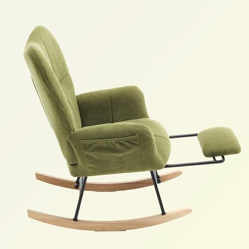 KEEZY Rocking Chair Nursery,Upholstered Glider Chair Padded Seat with High Backrest,Reading Chair,Armchair Comfy Side Chair for Living Room Bedroom Offices (Green) in Saudi Arabia