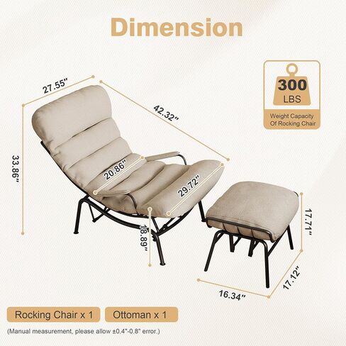 ovios Glider Rocking Chair with Ottoman, Mid-Century Modern Recliner Chair with Footrest, Comfy Gliding Rocker Lazy Accent Armchair for Living Room Bedroom, Cloud Flannel Velvet, Beige in Saudi Arabia