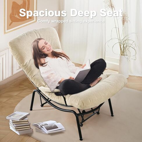 ovios Glider Rocking Chair with Ottoman, Mid-Century Modern Recliner Chair with Footrest, Comfy Gliding Rocker Lazy Accent Armchair for Living Room Bedroom, Cloud Flannel Velvet, Beige in Saudi Arabia