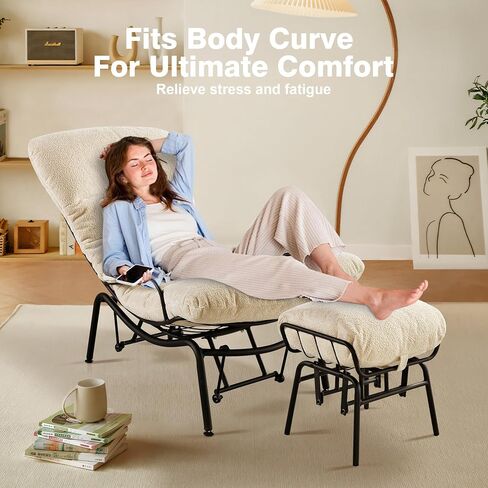ovios Glider Rocking Chair with Ottoman, Mid-Century Modern Recliner Chair with Footrest, Comfy Gliding Rocker Lazy Accent Armchair for Living Room Bedroom, Cloud Flannel Velvet, Beige in Saudi Arabia