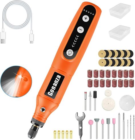 GONANZA Mini Cordless Rotary Tool Kit - 5-Speed, 3.7V Power Supply with LED Light 62 Accessories for Engraving, Sanding, Polishing, Type-C Rechargeable Perfect for DIY Crafts and Precision Work in Saudi Arabia