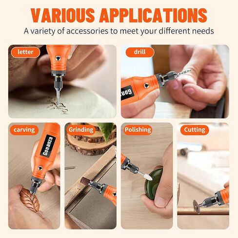 GONANZA Mini Cordless Rotary Tool Kit - 5-Speed, 3.7V Power Supply with LED Light 62 Accessories for Engraving, Sanding, Polishing, Type-C Rechargeable Perfect for DIY Crafts and Precision Work in Saudi Arabia