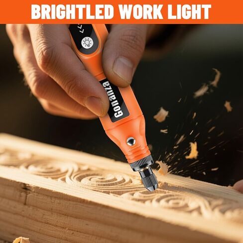 GONANZA Mini Cordless Rotary Tool Kit - 5-Speed, 3.7V Power Supply with LED Light 62 Accessories for Engraving, Sanding, Polishing, Type-C Rechargeable Perfect for DIY Crafts and Precision Work in Saudi Arabia