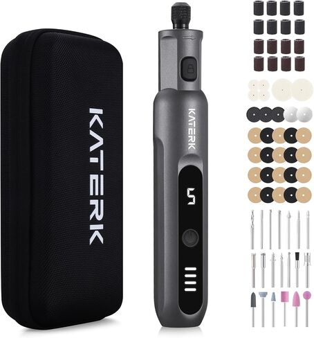 Katerk Cordless Rotary Tool Kit, 3.7V Mini Rotary Tool with 5 Speed and 70PCS Accessories, 20000RPM, USB Charging Multi-Purpose Power Tool for Engraving, Sanding, Drilling, Polishing, Cutting, Grey in Kuwait