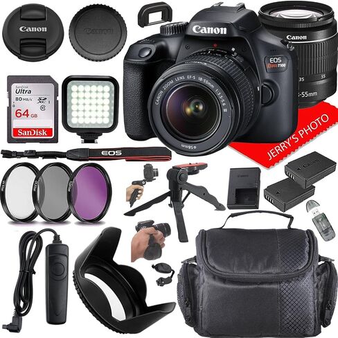 Canon EOS Rebel T100 DSLR Camera W/Canon EF-S 18-55mm F/3.5-5.6 DC III Zoom Lens + Extra Battery + Case + 64GB Memory (19PC Bundle) (READED) in Saudi Arabia