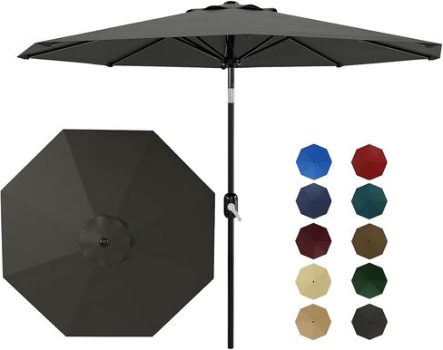 Market Umbrella, 7.5Ft Heavy Duty Outdoor,Steel Pole, Push Button Tilt, Easy Crank Lift, Weather-Resistant Polyester Canopy, 6-Rib Frame for Patio, Garden, Balcony in Saudi Arabia