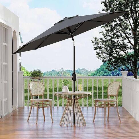 Market Umbrella, 7.5Ft Heavy Duty Outdoor,Steel Pole, Push Button Tilt, Easy Crank Lift, Weather-Resistant Polyester Canopy, 6-Rib Frame for Patio, Garden, Balcony in Saudi Arabia
