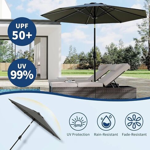 Market Umbrella, 7.5Ft Heavy Duty Outdoor,Steel Pole, Push Button Tilt, Easy Crank Lift, Weather-Resistant Polyester Canopy, 6-Rib Frame for Patio, Garden, Balcony in Saudi Arabia