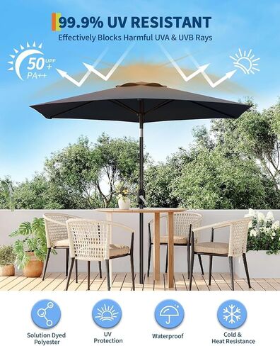 Market Umbrella, 7.5Ft Heavy Duty Outdoor,Steel Pole, Push Button Tilt, Easy Crank Lift, Weather-Resistant Polyester Canopy, 6-Rib Frame for Patio, Garden, Balcony in Saudi Arabia