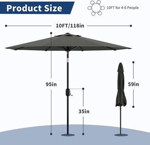 Market Umbrella, 7.5Ft Heavy Duty Outdoor,Steel Pole, Push Button Tilt, Easy Crank Lift, Weather-Resistant Polyester Canopy, 6-Rib Frame for Patio, Garden, Balcony in Saudi Arabia