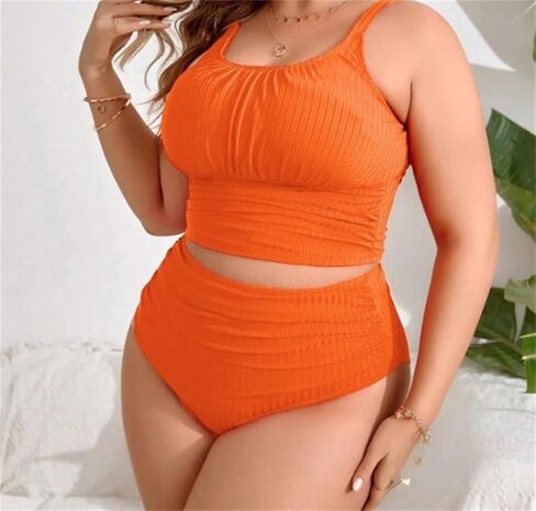 Women's Two Piece Swimsuit, Plus Size 4XL High Waisted Textured Bikini Set, Ruched Crop Top Oversize Royal Blue Swimwear in Saudi Arabia
