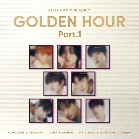 ATEEZ - 10th Mini Album GOLDEN HOUR : Part.1 Ver. - Random Ver. Cover + Photobook Logo Sticker + Bookmark + Slide Film + Photocard + 2 Pin Badges + 4 Extra Photocards in Saudi Arabia