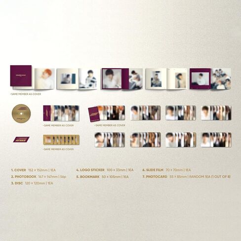 ATEEZ - 10th Mini Album GOLDEN HOUR : Part.1 Ver. - Random Ver. Cover + Photobook Logo Sticker + Bookmark + Slide Film + Photocard + 2 Pin Badges + 4 Extra Photocards in Saudi Arabia