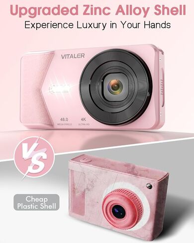Digital Camera 4K Vlogging, Autofocus 48MP and 32G Card,Metal Shell, Black | Built-in 2000mAh Battery, Non-Slip Handle,48MP with Flash, 2.8" Screen, 18X Zoom for Beginner Teens Kids,Party & Travel in Saudi Arabia