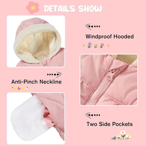 TUONROAD Baby Girls Coat Warm Toddler Puffer Jacket Hooded Winter Outerwear for 1-6T in Saudi Arabia