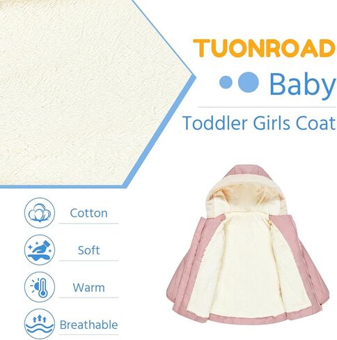 TUONROAD Baby Girls Coat Warm Toddler Puffer Jacket Hooded Winter Outerwear for 1-6T in Saudi Arabia