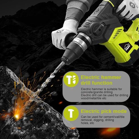 مثقاب مطرقة دوارة من DEWINNER OUTLET، 1-1/4 بوصة مع التحكم في الاهتزاز وقابض الأمان، مطرقة هدم شديدة التحمل 13 أمبير للخرسانة، بما في ذلك 3 رؤوس حفر، أزاميل مسطحة، أزاميل نقطة، ظرف الحفر in Kuwait