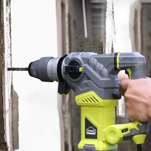 مثقاب مطرقة دوارة من DEWINNER OUTLET، 1-1/4 بوصة مع التحكم في الاهتزاز وقابض الأمان، مطرقة هدم شديدة التحمل 13 أمبير للخرسانة، بما في ذلك 3 رؤوس حفر، أزاميل مسطحة، أزاميل نقطة، ظرف الحفر in Kuwait