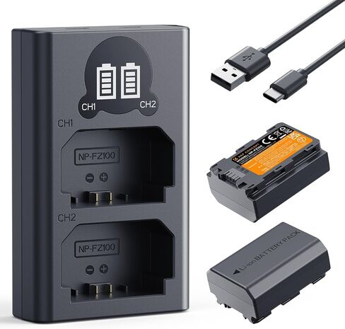 K&F Concept 2600mAh NP-FZ100 مجموعة ومجموعة الشاحن ، متوافقة مع A7III Battery A7 III ، A7IV ، FX3 ، FX30 ، A6600 ، A7C ، A6700 ، A7RIV ، A7SIII ، ZV-E1 ، ZV-E10II ، Alpha 9 II ، A9S in Saudi Arabia